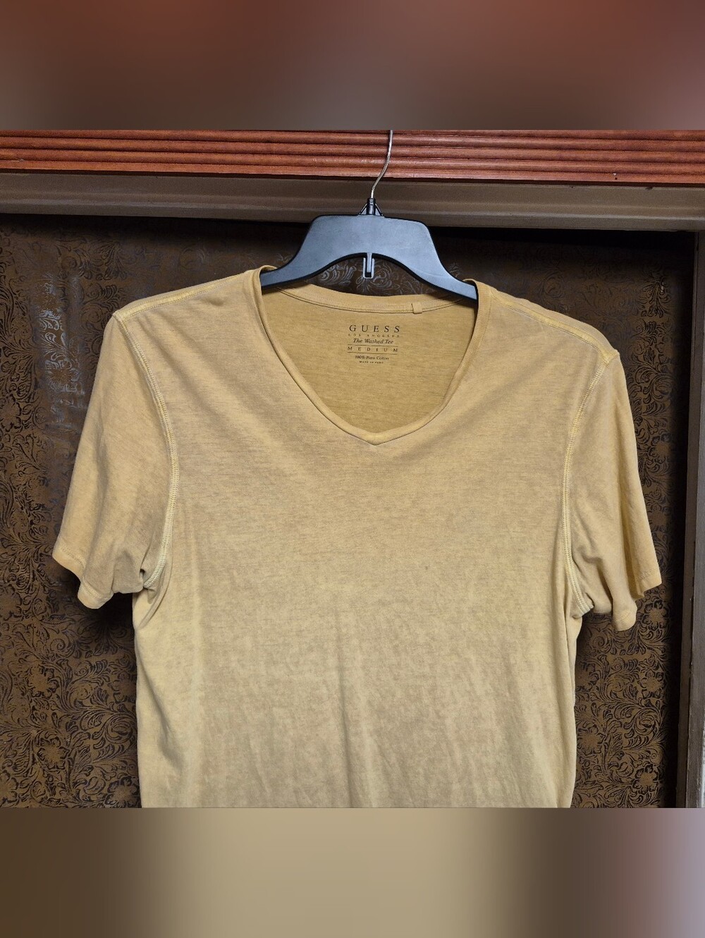 GUESS Men’s Short-Sleeve V-Neck T-Shirt in Mustard Yellow